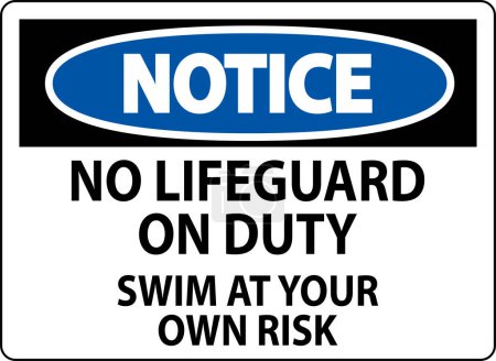Illustration for Pool Notice Sign No Lifeguard On Duty Swim At Your Own Risk - Royalty Free Image