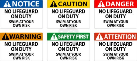 Illustration for Pool Warning Sign No Lifeguard On Duty Swim At Your Own Risk - Royalty Free Image