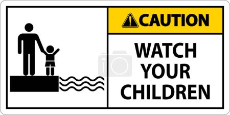 Illustration for Pool Safety Sign Caution, Watch your Children - Royalty Free Image