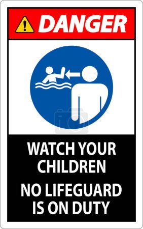 Illustration for Pool Safety Sign Danger - Watch your Children, No Lifeguard on Duty - Royalty Free Image