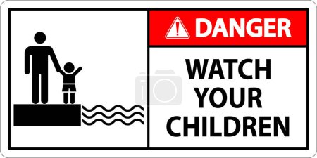 Illustration for Pool Safety Sign Danger, Watch your Children - Royalty Free Image
