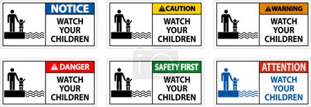 Illustration for Pool Safety Sign Attention, Watch your Children - Royalty Free Image