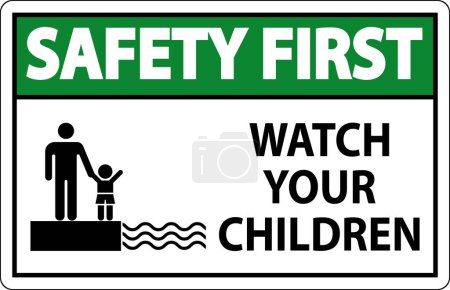 Illustration for Pool Safety First Sign, Watch your Children - Royalty Free Image