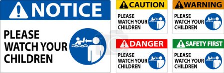 Illustration for Pool Safety Sign Attention, Watch your Children with Man Watching - Royalty Free Image