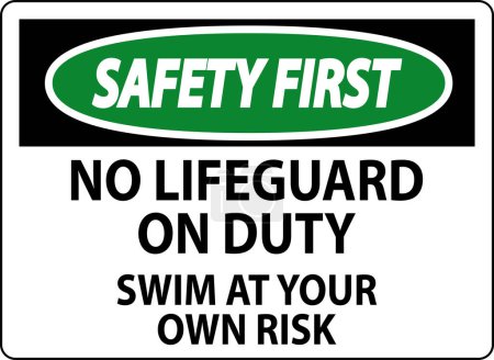 Illustration for Pool Safety First Sign No Lifeguard On Duty Swim At Your Own Risk - Royalty Free Image