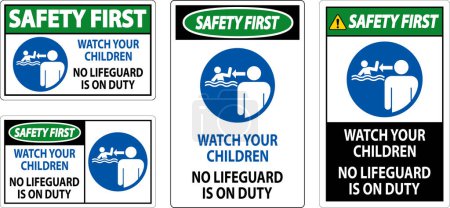 Illustration for Pool Safety First Sign - Watch your Children, No Lifeguard on Duty - Royalty Free Image