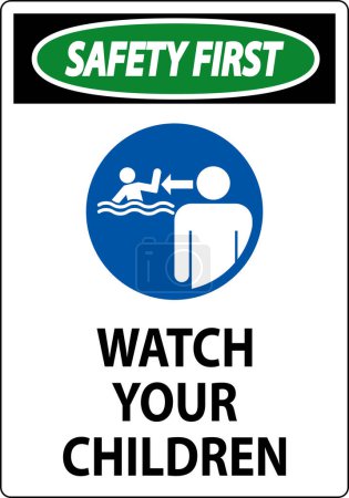 Illustration for Pool Safety First Sign, Watch your Children with Man Watching - Royalty Free Image