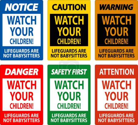 Illustration for Pool Safety Sign Attention - Watch Your Children Lifeguards Are Not Babysitters - Royalty Free Image