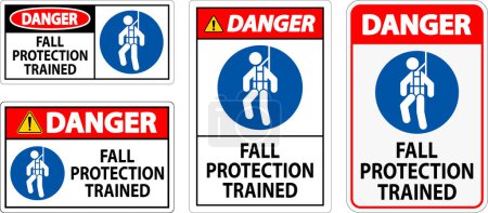 Illustration for Hard Hat Decals, Danger Fall Protection Trained - Royalty Free Image