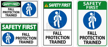 Illustration for Hard Hat Decals, Safety First Fall Protection Trained - Royalty Free Image