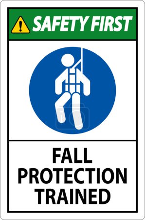 Illustration for Hard Hat Decals, Safety First Fall Protection Trained - Royalty Free Image