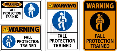 Illustration for Hard Hat Decals, Warning Fall Protection Trained - Royalty Free Image