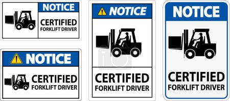 Ilustración de Etiquetas de casco duro, aviso conductor certificado de la carretilla elevadora - Imagen libre de derechos