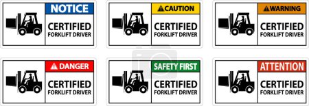 Ilustración de Etiquetas de casco duro, Conductor de carretilla elevadora certificado de precaución - Imagen libre de derechos