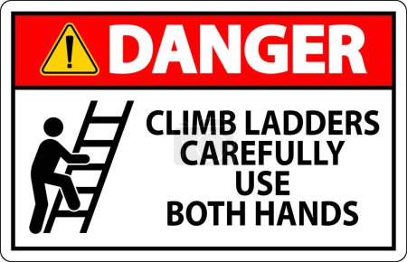 Gefahrenzeichen, Leiter vorsichtig mit beiden Händen erklimmen