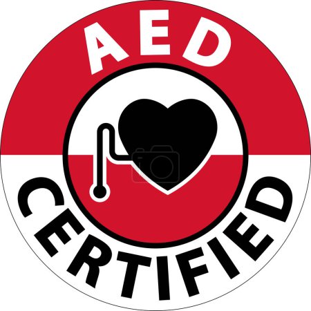 Téléchargez les illustrations : Signe certifié AED d'urgence, Coeur avec AED - en licence libre de droit
