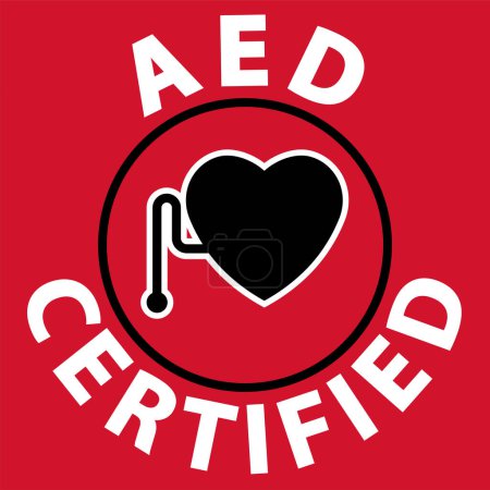 Téléchargez les illustrations : Signe certifié AED d'urgence, Coeur avec AED - en licence libre de droit
