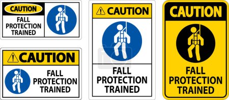 Illustration for Hard Hat Decals, Caution Fall Protection Trained - Royalty Free Image