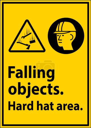 Ilustración de Señal de advertencia, Área de sombreros duros de objetos caídos - Imagen libre de derechos
