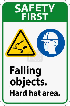Safety First Sign, Falling Objects Hard Hat Area