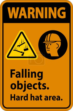 Téléchargez les illustrations : Panneau d'avertissement, objets tombants Zone de Hard Hat - en licence libre de droit