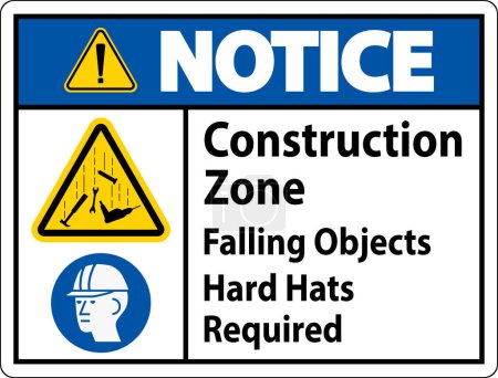 Notice Sign, Construction Zone, Falling Objects Hard Hats Required