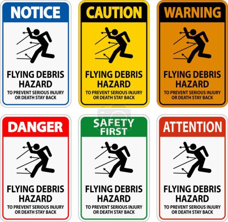 Ilustración de Señal de peligro, peligro de escombros voladores: para evitar lesiones graves o la muerte - Imagen libre de derechos