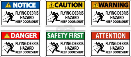 Illustration for Keep Out Sign, Flying Debris Hazard, Keep Door Shut - Royalty Free Image