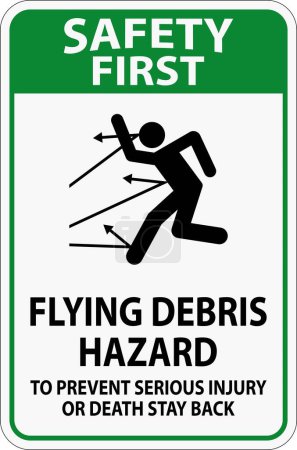 Ilustración de Primer signo de seguridad, peligro de escombros voladores: para evitar lesiones graves o la muerte - Imagen libre de derechos