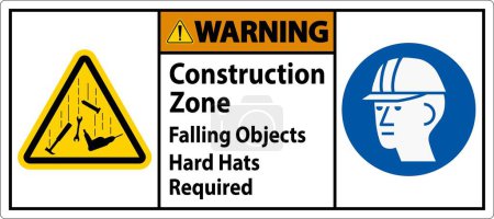 Panneau d'avertissement, Zone de construction, Objets tombants Chapeaux durs requis