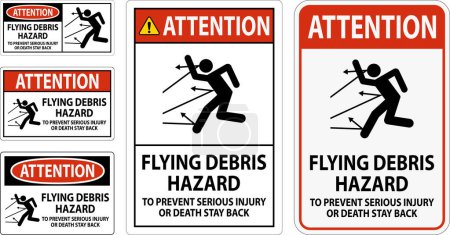 Ilustración de Señal de atención, peligro de escombros voladores: para prevenir lesiones graves o la muerte - Imagen libre de derechos