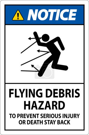 Ilustración de Señal de aviso, peligro de escombros voladores: para prevenir lesiones graves o la muerte - Imagen libre de derechos