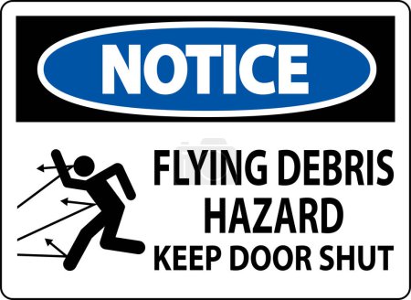 Ilustración de Señal de aviso, peligro de escombros voladores, mantener la puerta cerrada - Imagen libre de derechos