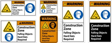 Señal de advertencia, Zona de construcción, caída de objetos Se requieren sombreros duros
