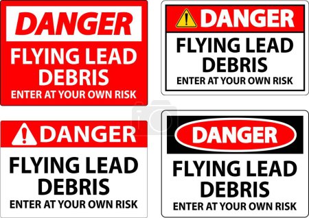 Peligro señal de advertencia sobre los peligros de los desechos de plomo voladores, lo que indica la entrada a su propio riesgo.