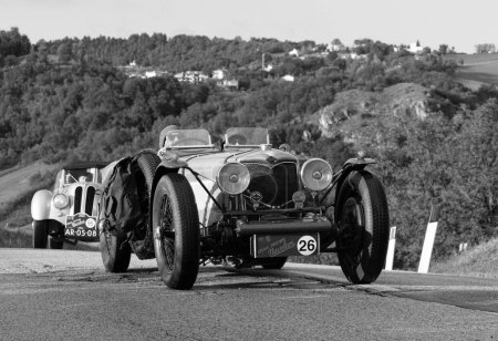 Photo for San marino , san marino - sett. 16 -2022 : Riley Ulster IMP 1928 in coppa nuvolari old racing car with classic car - Royalty Free Image