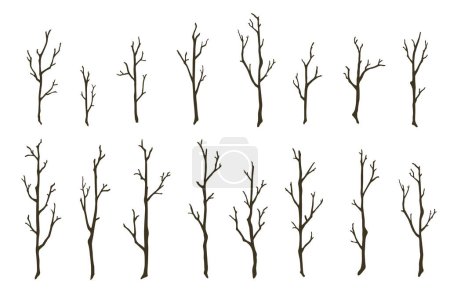 Illustration for Tree branches set. Hand drawn bare wood sticks vector illustration. Thin forest trees silhouettes isolated on white background - Royalty Free Image