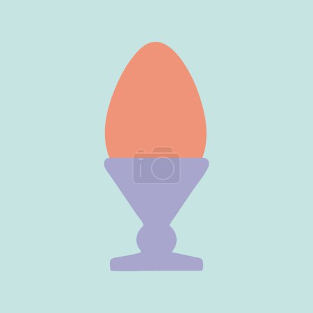 Gefärbtes Ei in Tasse Vektor Illustration. Ostermahl. Gekochtes rosafarbenes Ei, serviert in lila Eierschale. Frohe Ostern flache Cartoon-Design auf hellblauem Hintergrund. Osteressen-Ikone, Plakat, Karte
