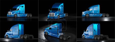 Photo for 3D rendering of a brand-less generic concept truck. Electric autonomous truck - Royalty Free Image