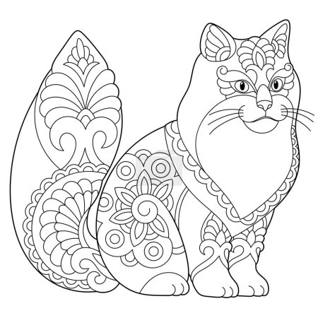 Ilustración de Lindo gato de pelo largo británico. Libro para colorear para adultos página en estilo mandala - Imagen libre de derechos
