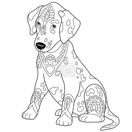 Illustration for Cute friendly dalmatian dog. Adult coloring book page in mandala style - Royalty Free Image