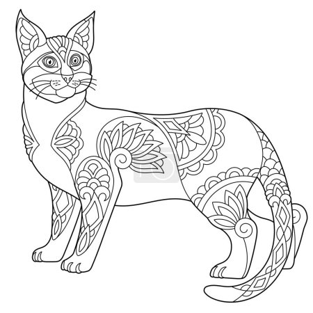Lindo gato Mau egipcio. Libro para colorear para adultos página en estilo mandala