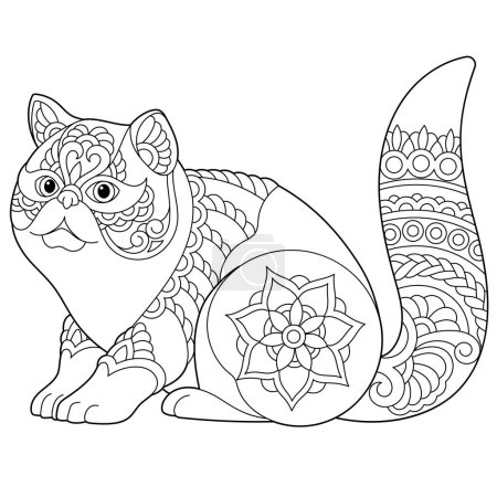 Ilustración de Lindo gato exótico. Libro para colorear para adultos página en estilo mandala - Imagen libre de derechos