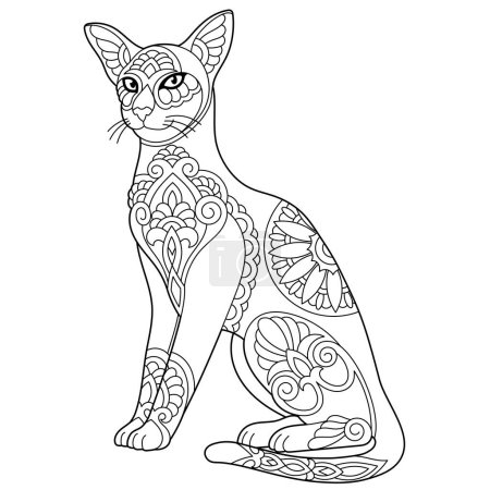 Mignon chat oriental à poil court. Livre de coloriage adulte dans le style mandala