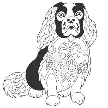 Téléchargez les illustrations : Design mignon de chien d'épagneul. Coloriage animal avec mandala et ornements en zentangle - en licence libre de droit