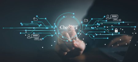 Concept de technologie et d'entreprise AI Chat bot ChatGPT, application mondiale de communication Internet.