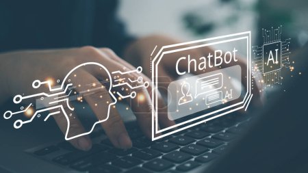 Concept of technology and business AI Chat bot ChatBot, global internet communication application.