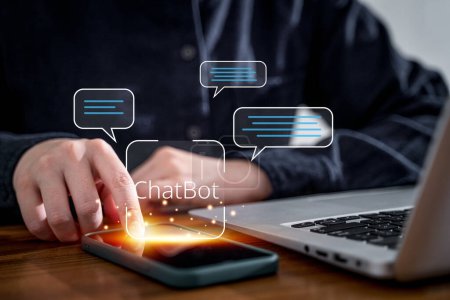Konzept der Technologie und Business AI Chat bot ChatBot, globale Internet-Kommunikationsanwendung.
