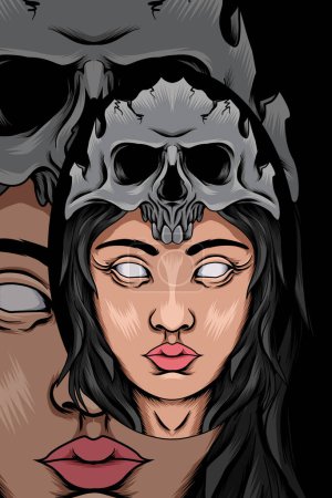 Ilustración de Chica con cráneo corona vector ilustración - Imagen libre de derechos