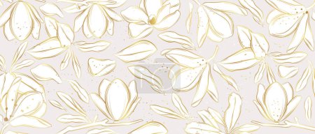 Photo for Vector banner with magnolia flowers on a gray background. Line art style. - Royalty Free Image
